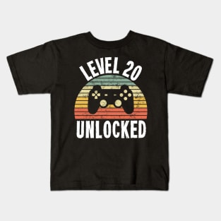 Level 20 Unlocked T-Shirt - 20th Birthday Gamer Gift - Twentieth Anniversary Gift Kids T-Shirt